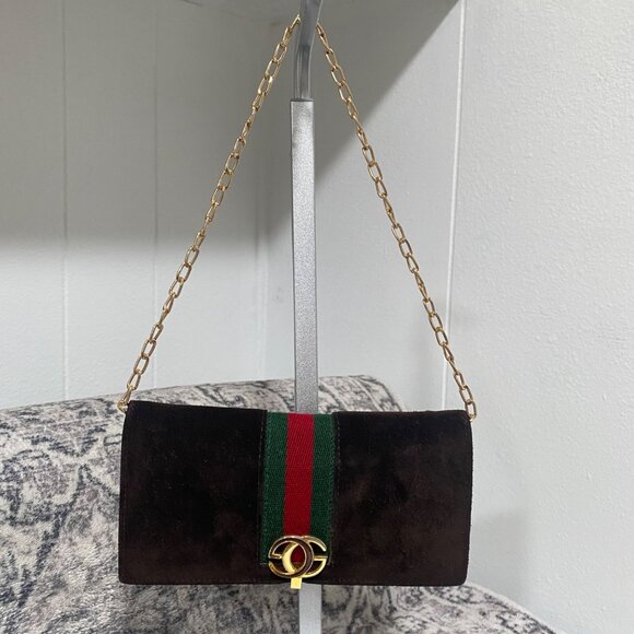 Vintage Gucci Sherry Line Suede and Leather Wallet Bi-fold with Chain - Picture 2 of 10